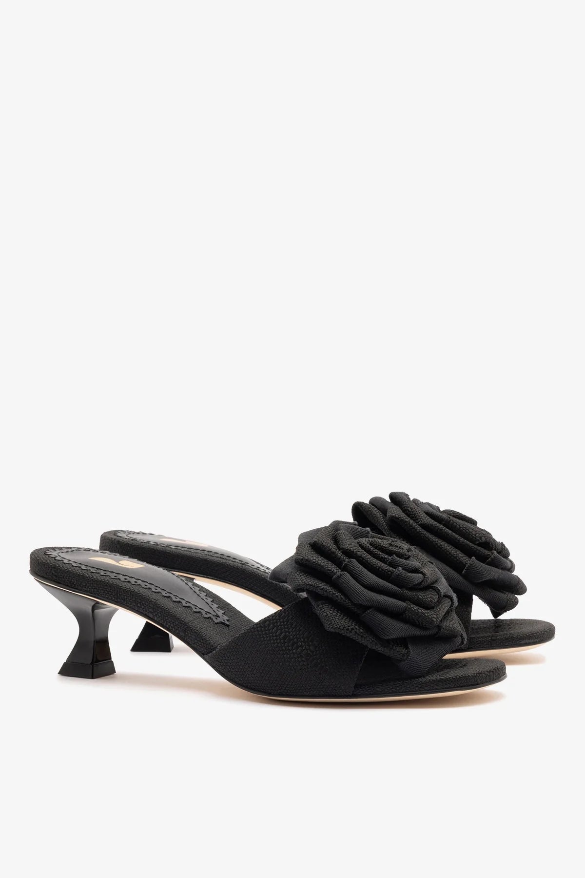 Scarlet Low Mule In Black Raffia