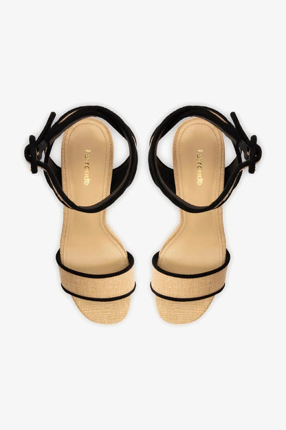 Dolly Sandal In Beige Raffia and Black Trimming