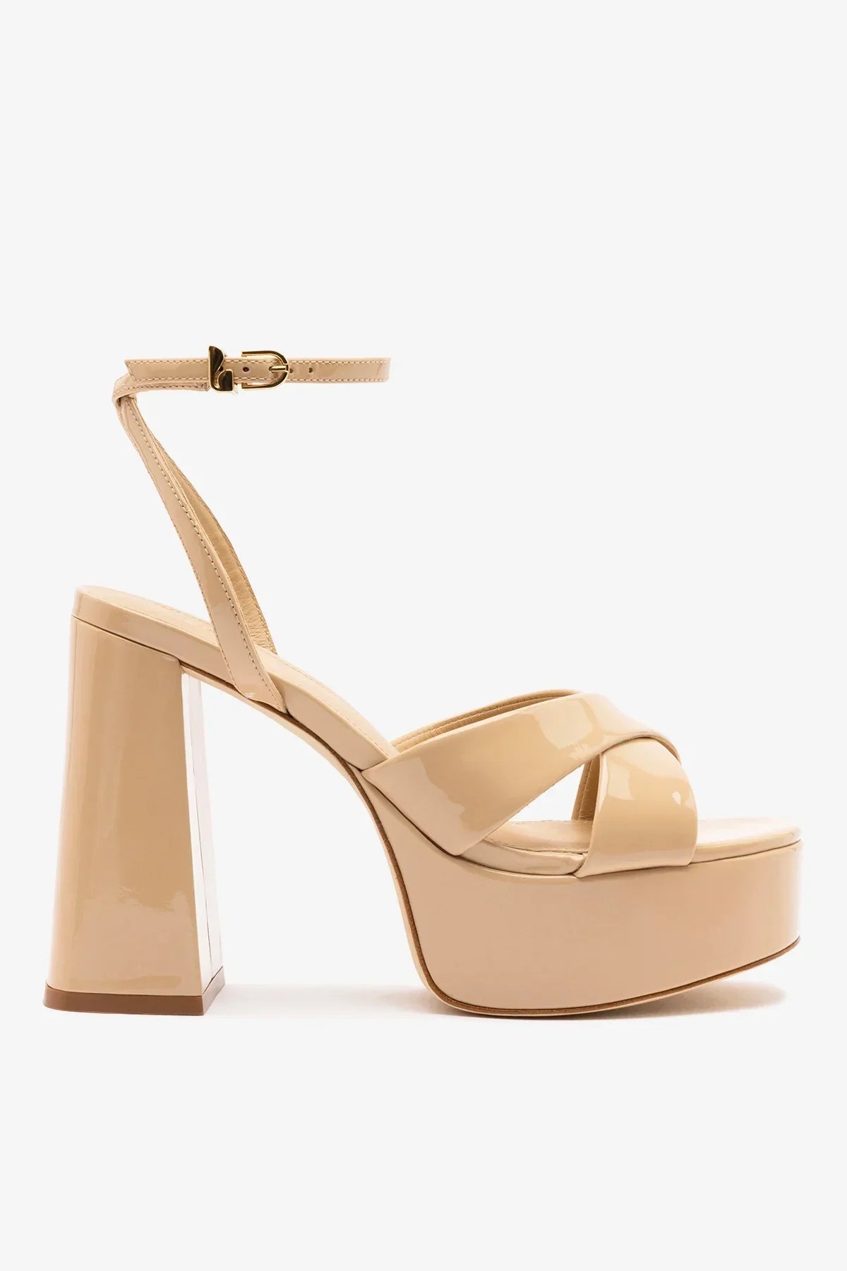 Dolly X Platform Sandal In Sand Patent Leather