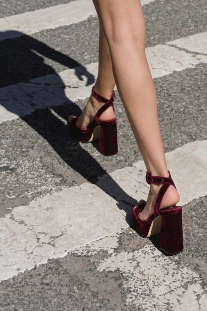 Dolly Sandal In Wine Velvet