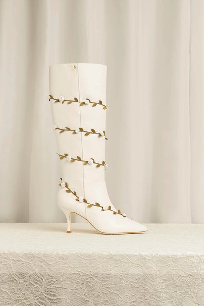 Larroudé x Tanner Fletcher: Kate Mid Rose Vines Boot Ivory Leather