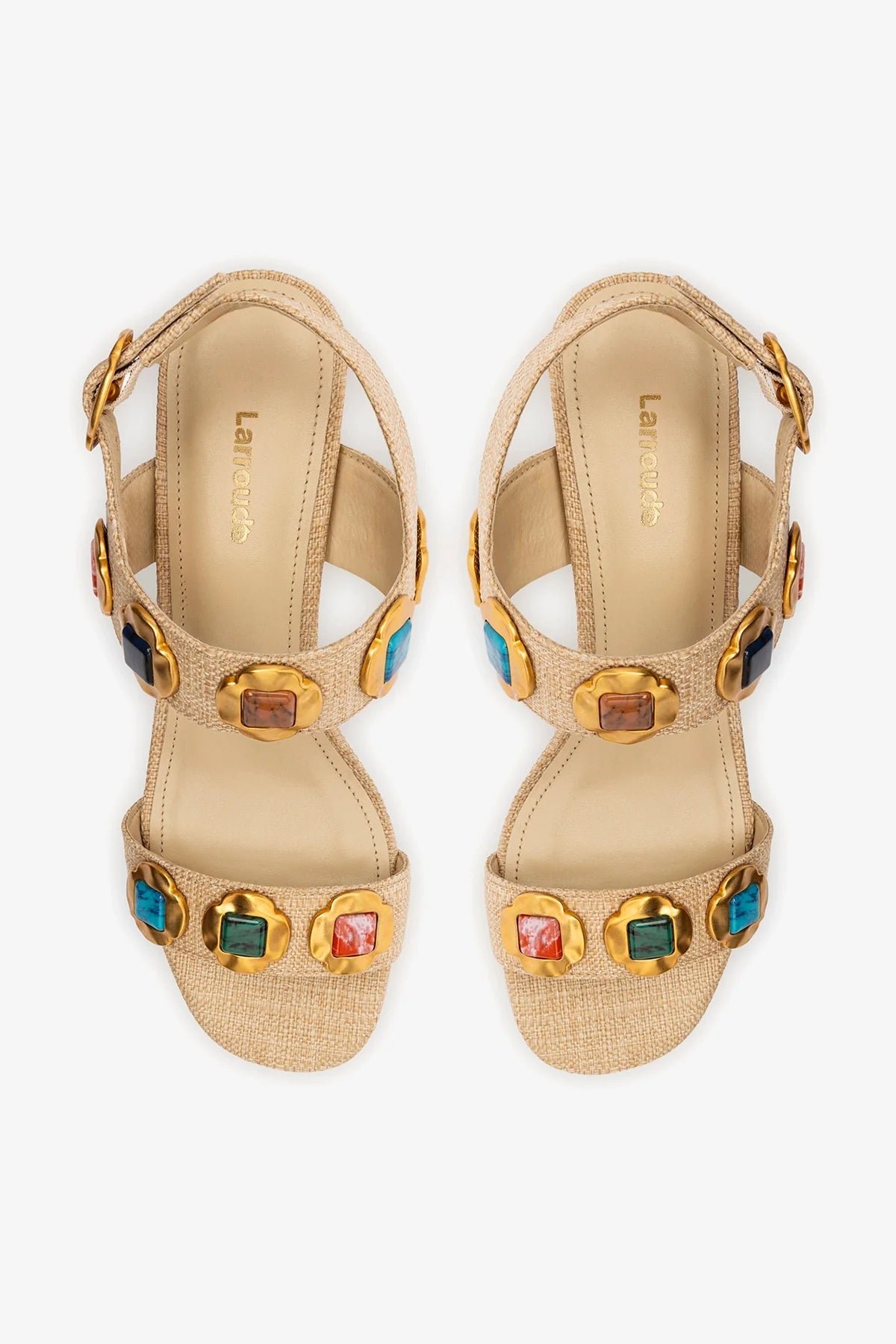 Milan Gioiello Block Sandal In Beige Raffia