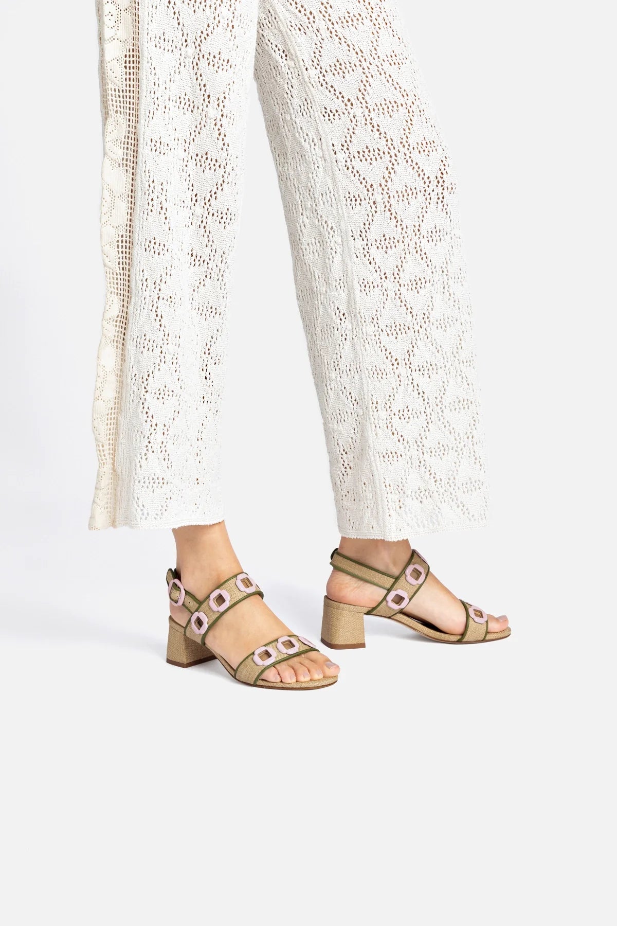Milan Sandal In Beige Raffia and Seaweed Leather
