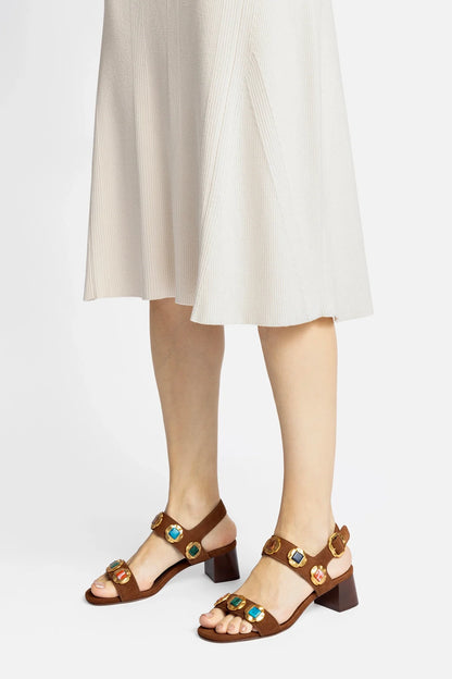 Milan Gioiello Block Sandal In Burnt Umber Leather