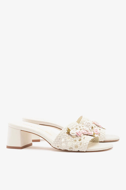 Larroudé x Tanner Fletcher: Rose Garden Trellis Sandal Ivory Leather