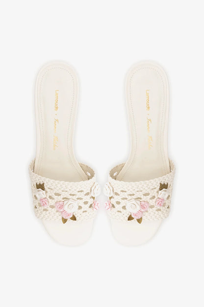 Larroudé x Tanner Fletcher: Rose Garden Trellis Sandal Ivory Leather