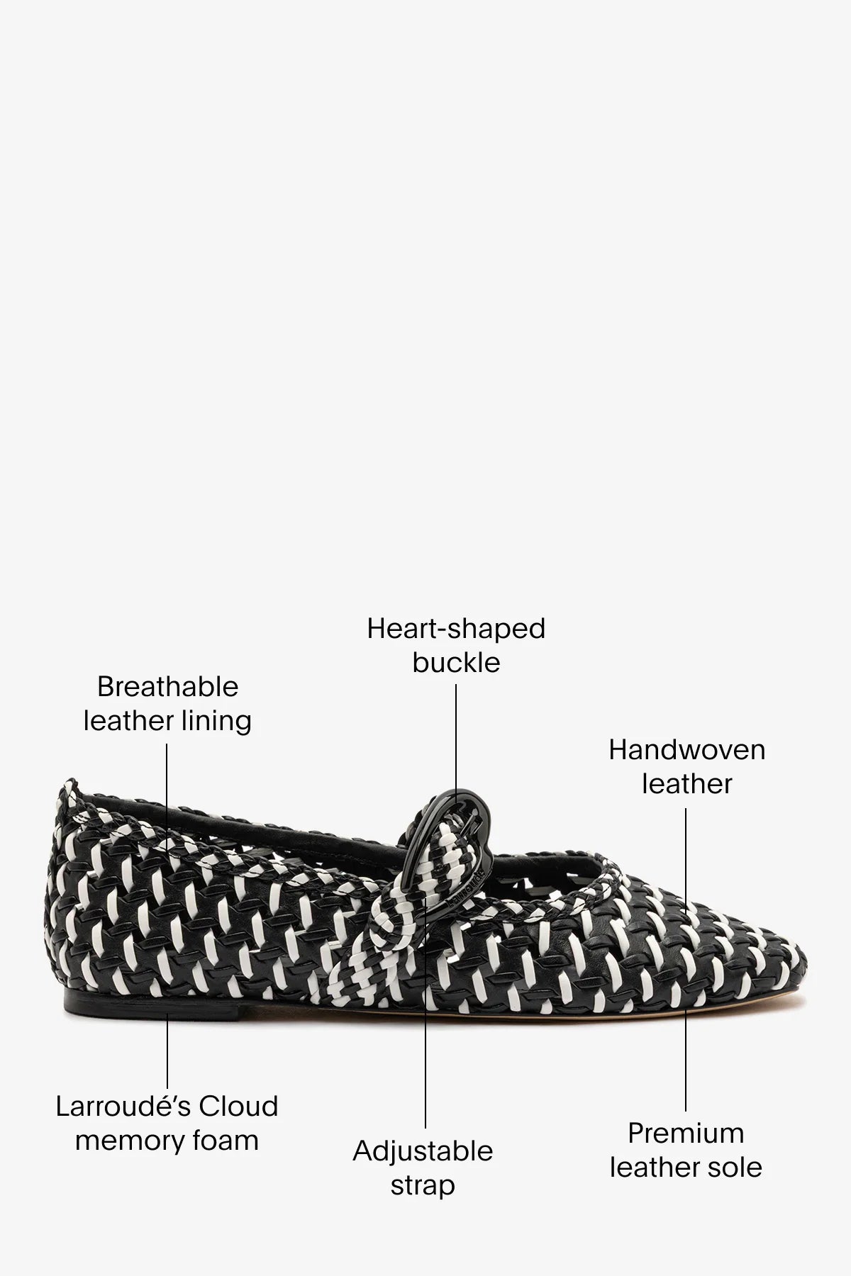 Verona Macrame Ballet Flat In Black and White Leather