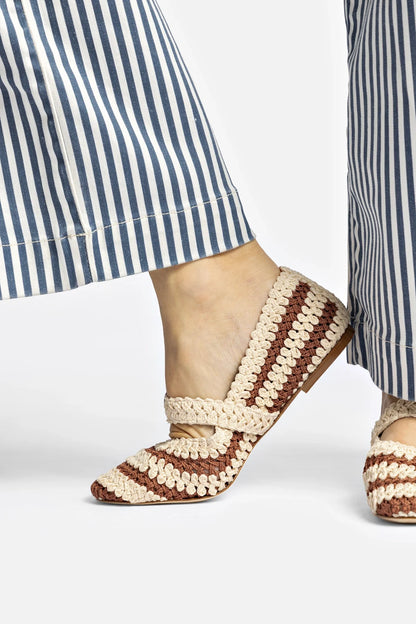 Verona Crochet Ballet Flat In Caramel and Ivory Crochet