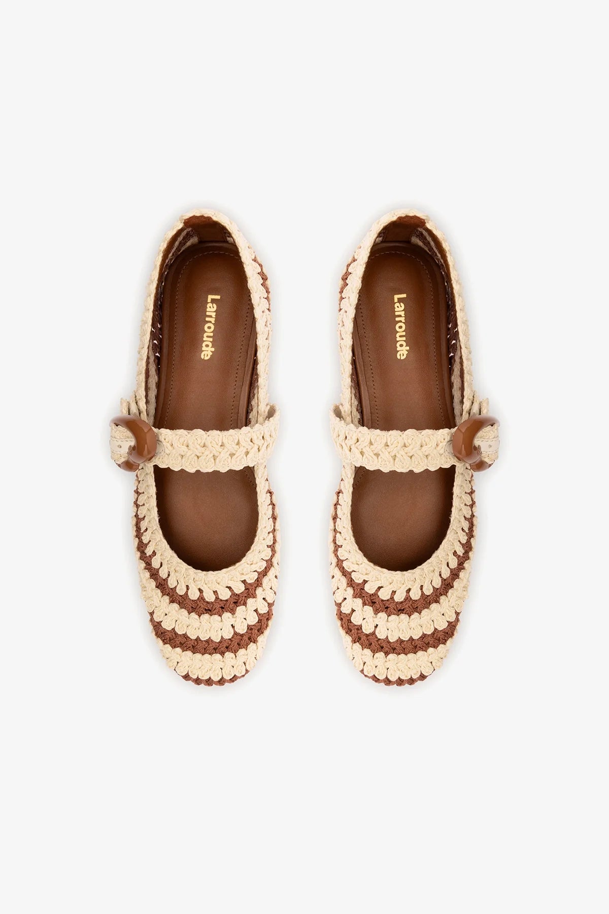Verona Crochet Ballet Flat In Caramel and Ivory Crochet