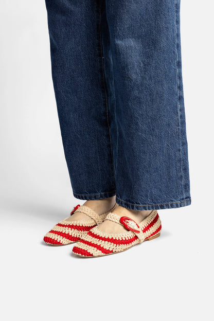 Verona Crochet Ballet Flat In Scarlet and Ivory Crochet