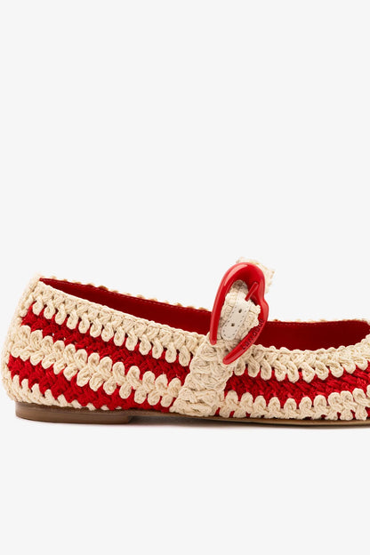Verona Crochet Ballet Flat In Scarlet and Ivory Crochet