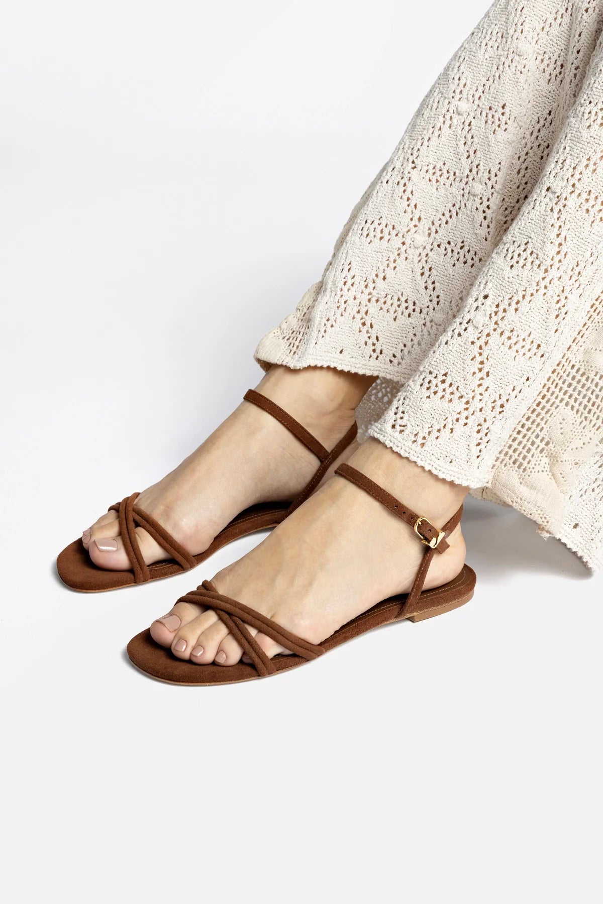Annie Ankle Strap Sandal In Burnt Umber Leather