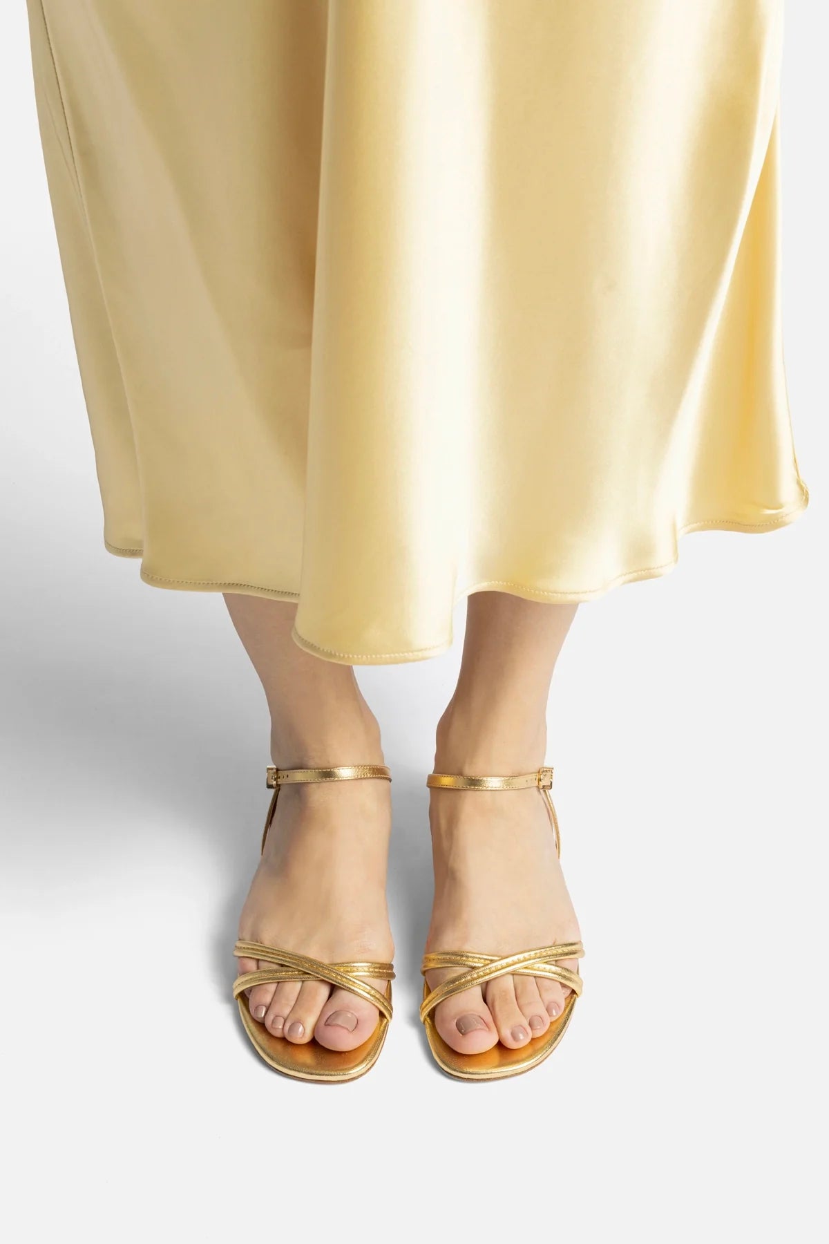 Annie Sandal Ankle Tie In Gold Metallic Leather