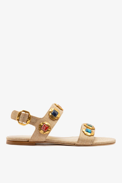 Milan Gioiello Flat In Beige Raffia