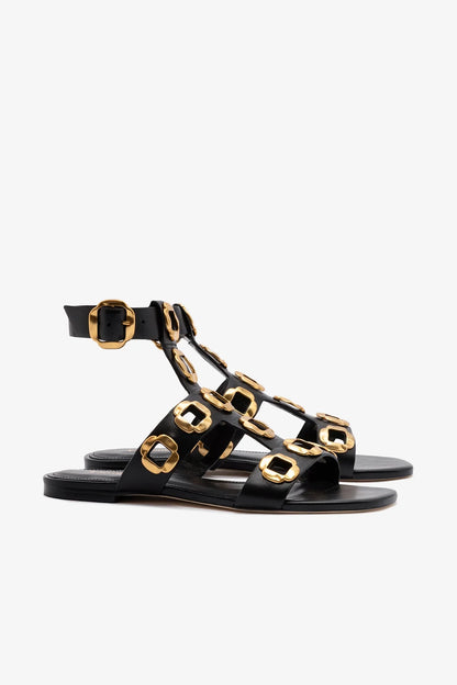 Milan Gladiator Flat In Black Leather