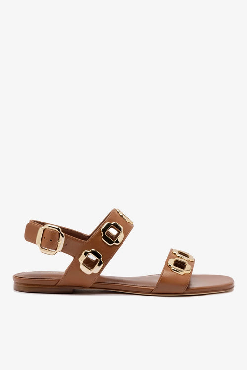 Milan Flat Sandal In Caramel Leather