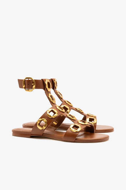 Milan Gladiator Flat In Caramel Leather