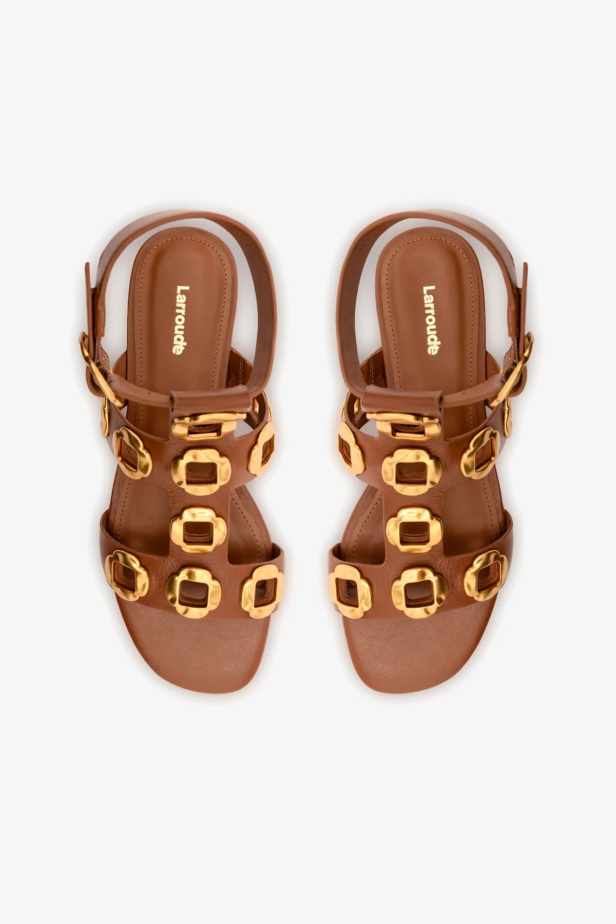 Milan Gladiator Flat In Caramel Leather