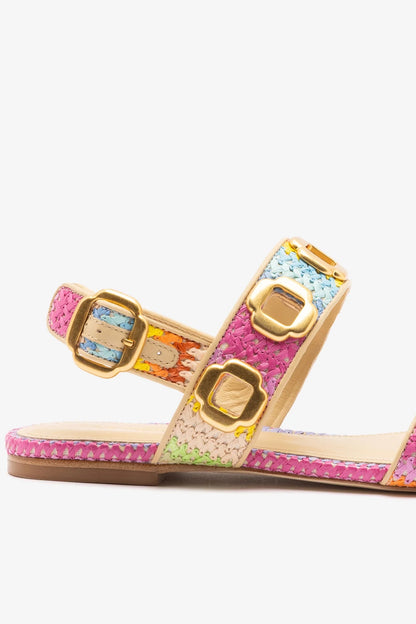 Milan Flat Sandal Rainbow Raffia