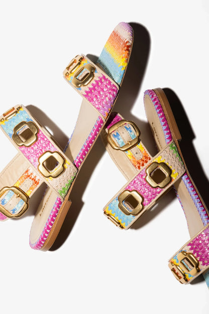 Milan Flat Sandal Rainbow Raffia