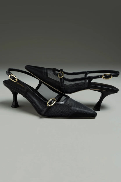 Ines Pump In Black Mesh and Leather