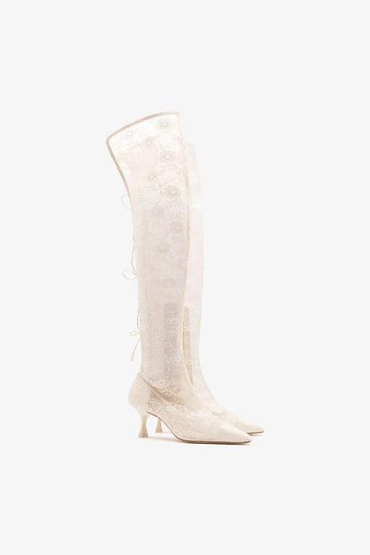 Larroudé x Markarian: Ines Lace-up Boot White Lace