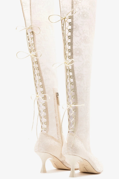 Larroudé x Markarian: Ines Lace-up Boot White Lace
