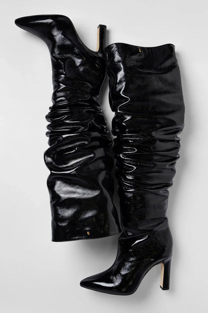 Cindy Slouch Boot Black Patent Leather