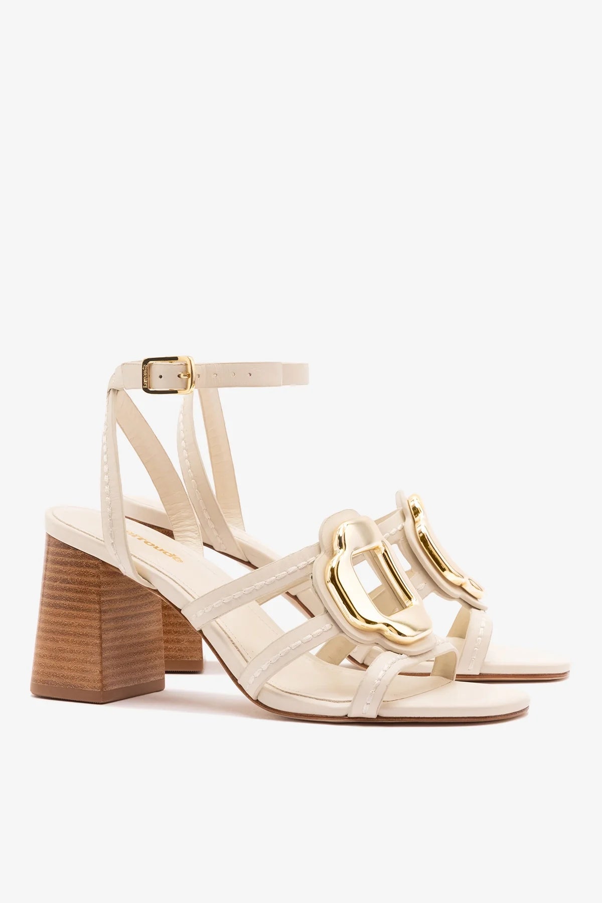 Margherita Block Sandal Ivory Leather