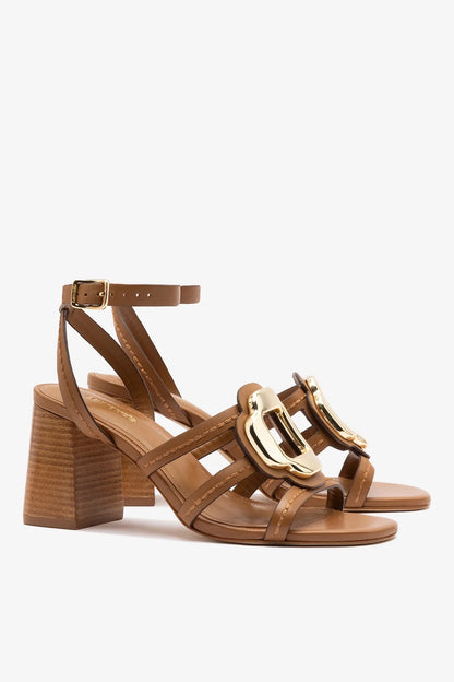 Margherita Block Sandal Caramel Leather