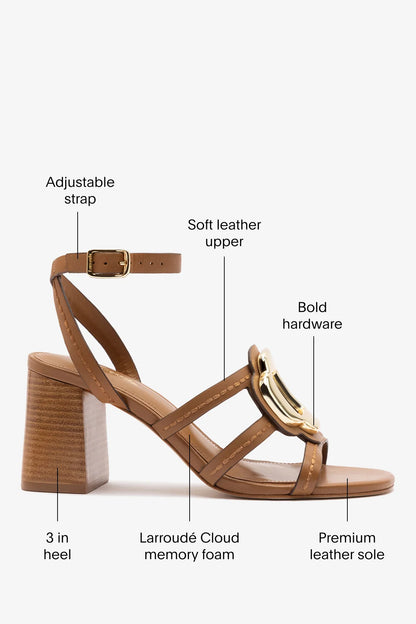 Margherita Block Sandal Caramel Leather