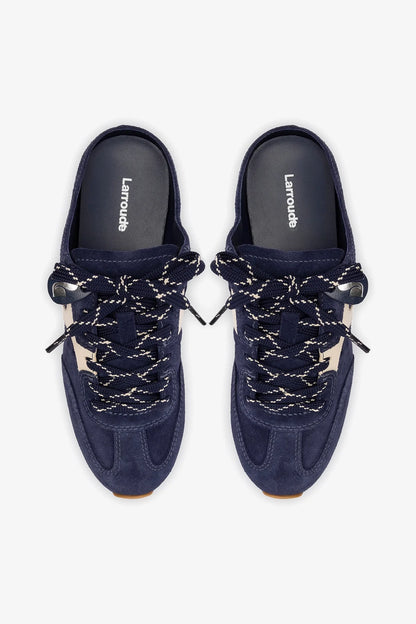 Stella Mule In Navy Suede and Ivory Leather