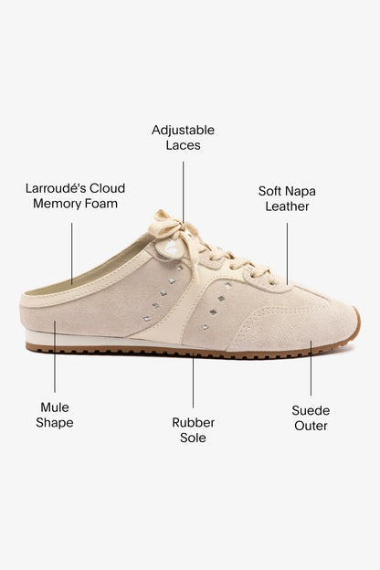 Stella Mule In Mushroom Grey Suede and Ivory Leather