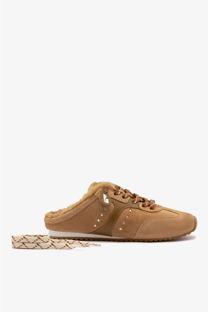 Stella Mule In Peanut Suede And Natural Shearling