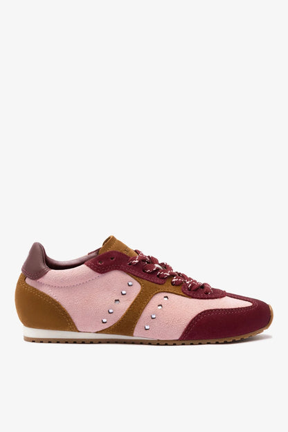 Stella Sneaker In Tulip, Russet and Wine Suede and Silver Metallic Leather