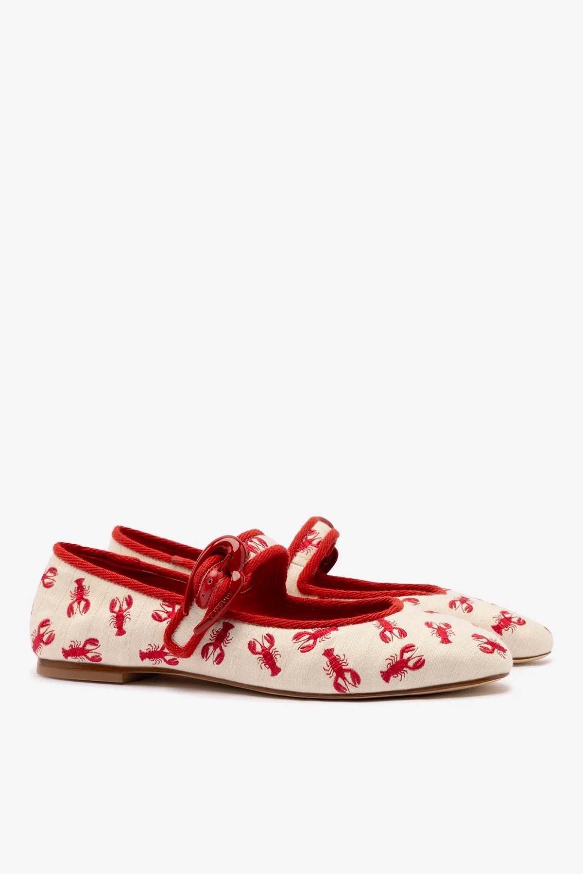 Verona Ballet Flat In White Striped Fabric and Lobster Embroidery