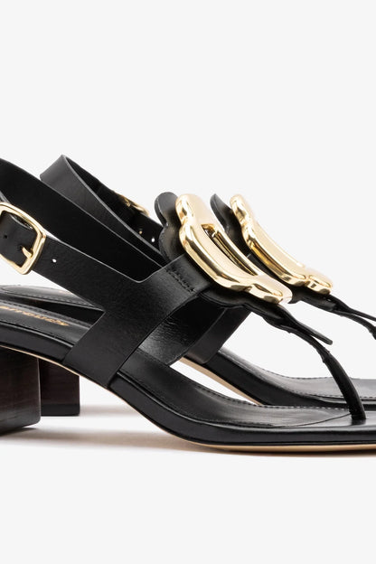 Margherita Block Thong Sandal Black Leather