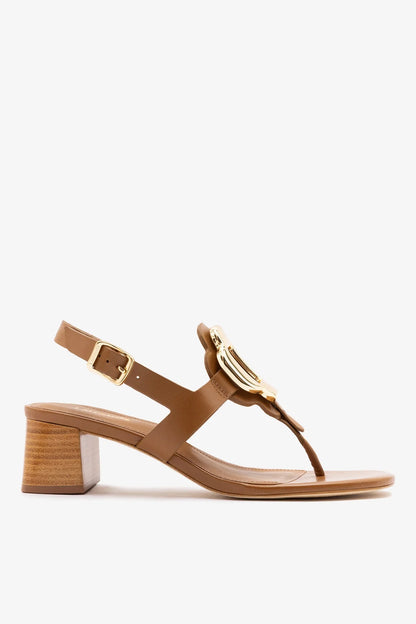 Margherita Block Thong Sandal Caramel Leather
