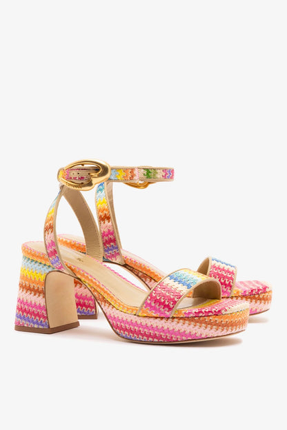 Dolly Verona Low Sandal In Rainbow Raffia and Beige Leather