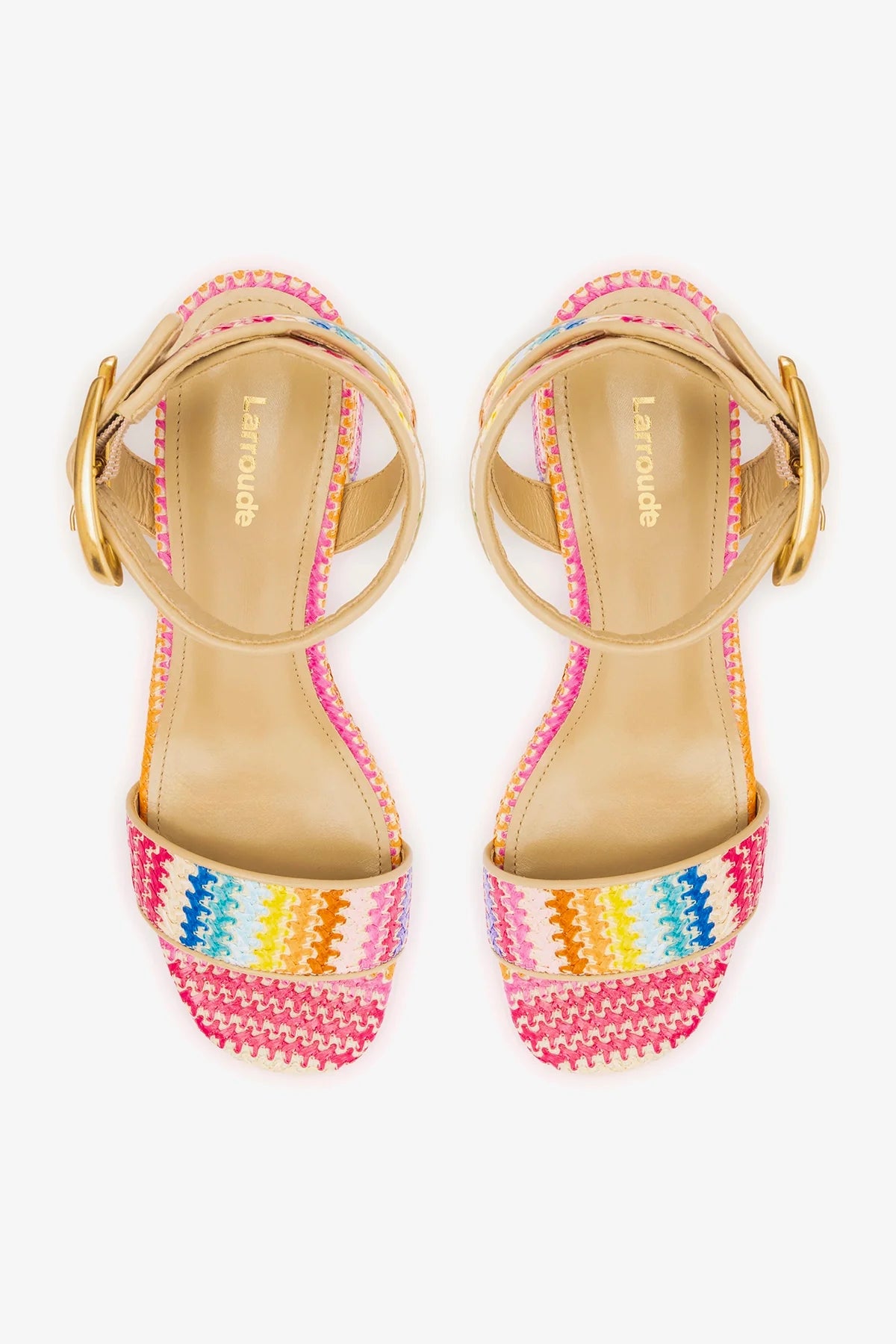 Dolly Verona Low Sandal In Rainbow Raffia and Beige Leather