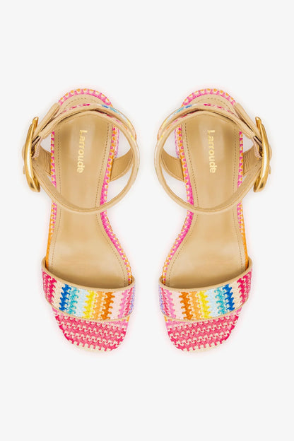 Dolly Verona Low Sandal In Rainbow Raffia and Beige Leather