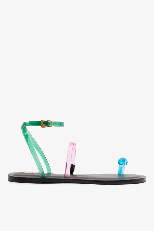 Biarritz Jelly Flat Sandal In Pink, Blue and Green Vinyl
