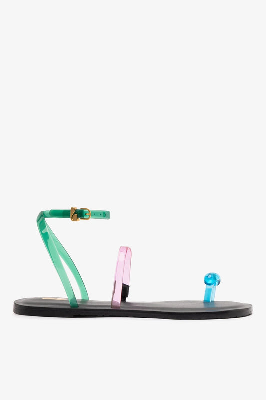 Biarritz Jelly Flat Sandal In Pink, Blue and Green Vinyl