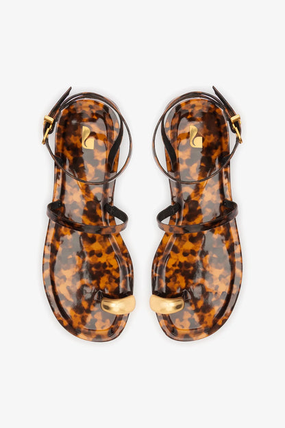Biarritz Flat Sandal Tortoise Leather