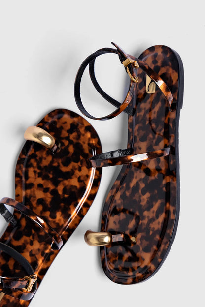 Biarritz Flat Sandal Tortoise Leather