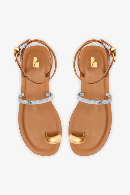 Biarritz Flat Sandal In Lemonade, Maya and Oud Python Embossed Leather