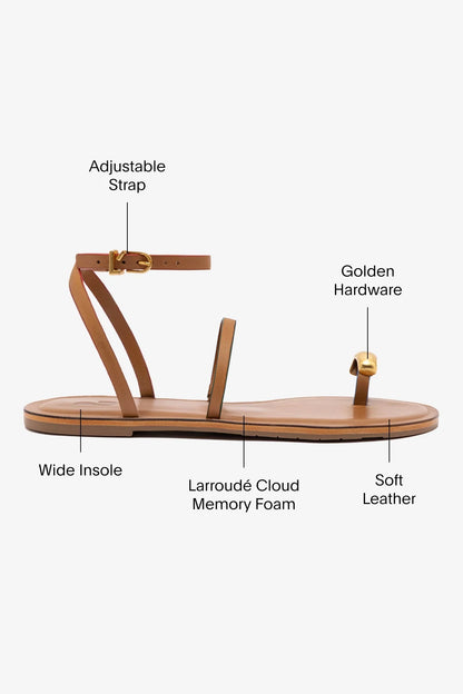 Biarritz Flat Sandal In Light Caramel Leather