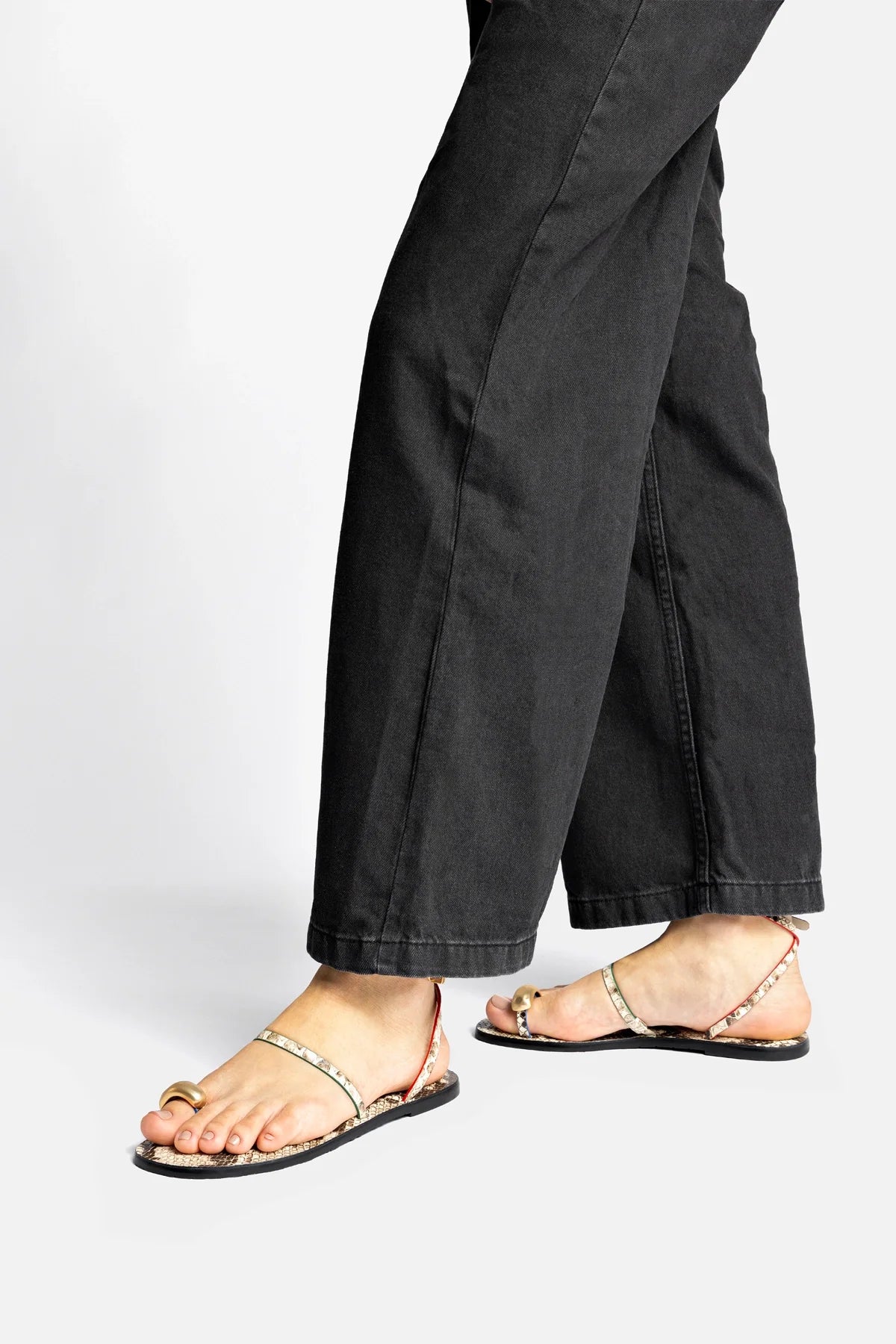 Biarritz Flat Sandal In Neutral Snake Leather