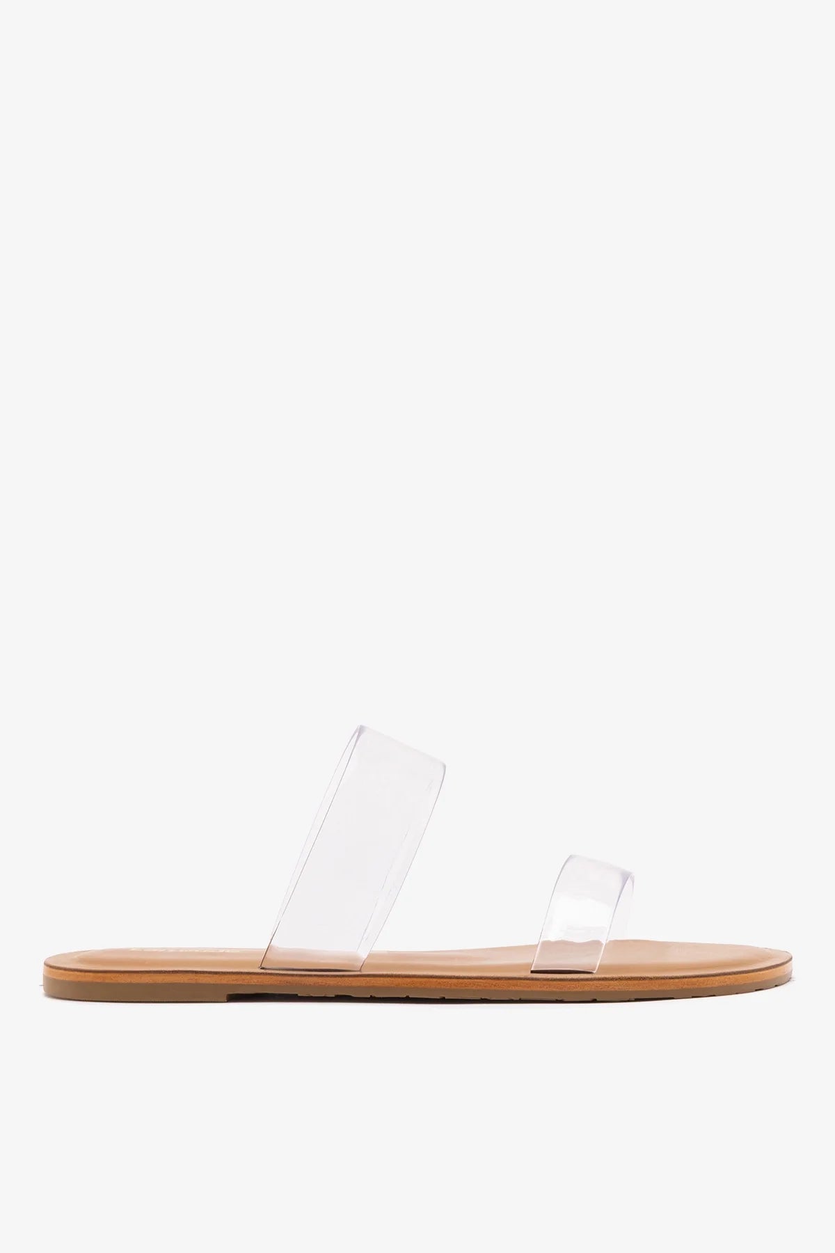 Gabe Flat In Clear Vinyl and Caramel Leather