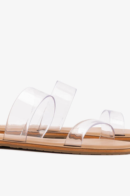 Gabe Flat In Clear Vinyl and Caramel Leather
